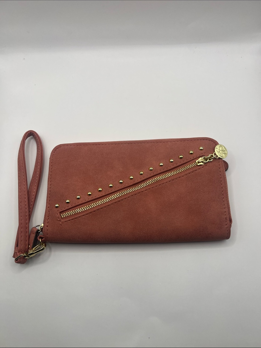 Jessica Simpson Rust Pink Wristlet Clutch with Gold Accents